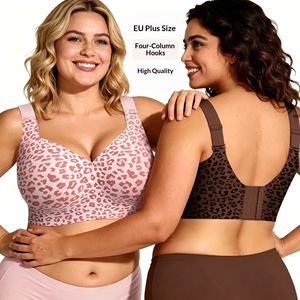 Soutien-gorge sans couture grande taille pour <span class=keywords><strong>femme</strong></span>, sans armatures, bonnet 3/4, imprimé léopard, maintien doux, fermeture arrière à 4 agrafes – Vente en gros usine - Product Image 1