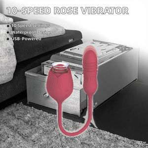 Vibromasseur réaliste à 10 vitesses, pulsations télescopiques, succion, rose, rechargeable par USB, 100% étanche, en latex pour femmes - Product Image 2