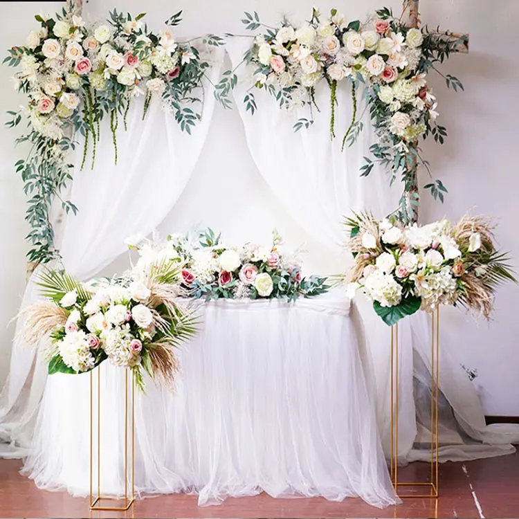 Arco de flores artificiales de seda L160 para boda, personalizado, de alta calidad, temática rústica, ideas, decoración rústica, color blanco