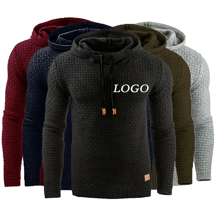 Hot Seller Long Sleeve Solid Color Hoodies Men's Black Knitted Street Wear Sweatshirts