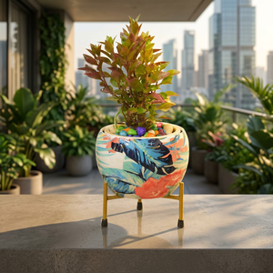 Pot de fleurs en métal Meenakari Pitalnagi fait à la main, récipient décoratif traditionnel pour plantes d'intérieur et d'extérieur, maison et jardin - Product Image 5