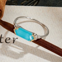 Bague en pierre hexagonale double couche Dunli, cristal blanc naturel, turquoise bleue, géométrique, bicolore, argent S925 plaqué or pour femmes
