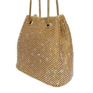 Borsa a Tracolla con Cristalli e Diamanti, <span class=keywords><strong>Pochette</strong></span> Scintillante per Feste, Borsetta da Sera Dorata con Strass - Product Image 5