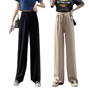 Pantalon large en soie glacée pour femmes, sélection rigoureuse pour l'été 2023, style fin, nouveau pantalon taille haute, coupe droite, ample, jambe large, R2291 - Product Image 5