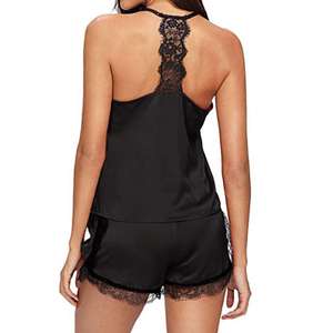 Women's Sleeveless Strap Lace Trim Satin Cami Top Nightwear Sexy <b>Summer</b> Home Wear Elastic Waist <b>Pyjama</b> Sets - Product Image 6