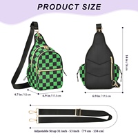 Tas Selempang Pria Motif Kotak-Kotak Hijau Custom Print, Ringan, Tahan Air, Tahan Lama, Penutup Magnetik, Cocok untuk Musim Panas dan Aktivitas Luar Ruangan