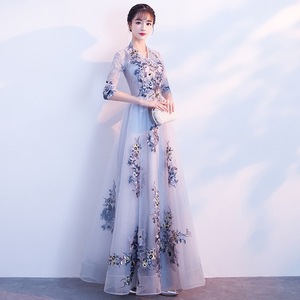 Elegant Evening Gown V-Neck A-Line Chiffon Floral Print Long Dress For Banquet Coming Of Age Ceremony Performance Hostess - Product Image 2