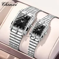 CHENXI 106 Neue 1-teilige Modische Rechteckige Quarz Edelstahl Paaruhr 28mm Zeiger-Zifferblatt 20mm Armband Wasserdicht Geschenk