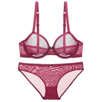 Set Bra dan Celana Dalam Wanita, Bra Transparan Seksi Modis Renda Tembus Udara untuk Wanita