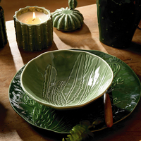 Assiettes de Présentation en Céramique Série Cactus Élément du Désert LovingHome Factory, Vert, Relief Gaufré, Ensemble de Vaisselle