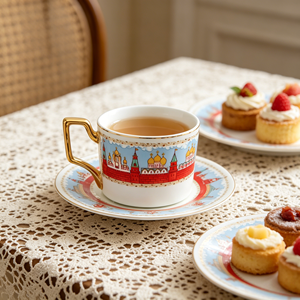 Juego de Taza y Platillo de Porcelana de Lujo con Asa Dorada, Diseño <span class=keywords><strong>del</strong></span> <span class=keywords><strong>Kremlin</strong></span> de Moscú, Taza de Cerámica para Té, Regalo para la Hora <span class=keywords><strong>del</strong></span> Té - Product Image 5