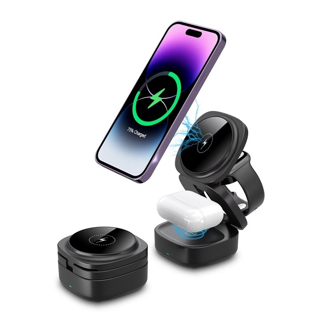 3 in 1 Foldable Wireless Charging Station Travel Magnetic Charger for iphone 16/15/14/13/12  Watch Airpods 3/2