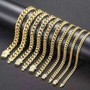 Conjunto de Collar y Pulsera de Cadena Cubana Miami de 6-14 mm, Cadena Cubana de Acero Inoxidable Chapada en Oro de 14K y 18K, Estilo Hip Hop para Hombre - Product Image 6