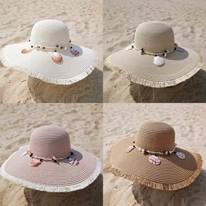 Sombrero de paja Fedora para mujer, ala ancha de 13 cm, protección UV, ajustable de 56-60 cm, transpirable, plegable, con cinta a rayas y cuerda - Product Image 2
