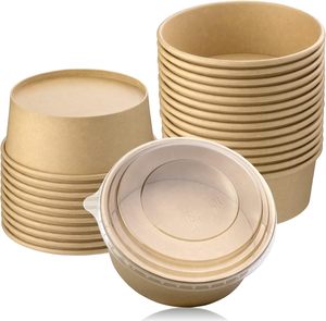 Bol à salade en papier kraft écologique jetable avec couvercles, personnalisable avec logo QR, pour plats à emporter et restauration rapide - Product Image 1