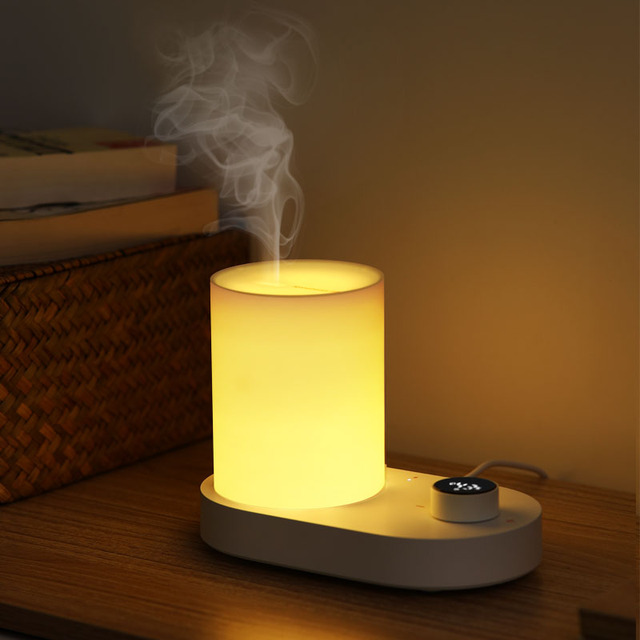 Aroma Diffuser with Warm Led Light Lamp Brightness Adjustable Digital Humidity Display Touch Timer Usb Essential Oil Diffuser