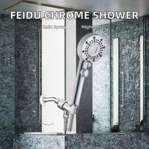 Juego de rociador de ducha de mano cromado redondo, cabezal de ducha de alta presión que ahorra agua para el hogar, hotel, baño - Product Image 2