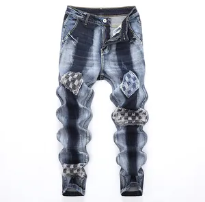 Guangzhou factory source wholesale patch jeans men's stretch jeans