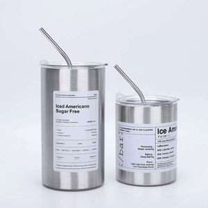 Stainless Steel Tumbler With Straw Iced Americano Sugar Free Minimalist Design Travel <b>Coffee</b> Cup Vacuum Insulated - Product Image 1