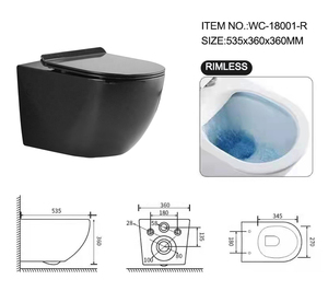 OVS cUPC Amérique du Nord Salle de bain moderne en céramique noire Accrochage mural <span class=keywords><strong>Wc</strong></span> Toilette flottante avec réservoir - Product Image 3