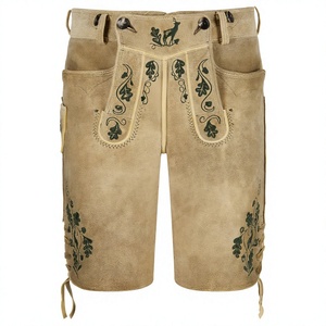 Auténticas Lederhosen de Alta Calidad para Hombre, Estilo Bávaro Tradicional Alemán para el Oktoberfest, Pantalones Cortos de Cuero Vacuno y Gamuza - Product Image 1