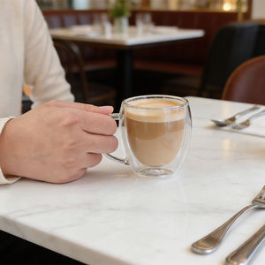 Tazza da Caffè <span class=keywords><strong>Espresso</strong></span> CnGlass in Vetro Borosilicato <span class=keywords><strong>a</strong></span> <span class=keywords><strong>Doppia</strong></span> <span class=keywords><strong>Parete</strong></span> Isolante da 150ml, Realizzata <span class=keywords><strong>a</strong></span> Mano e Direttamente dalla Fabbrica all'Ingrosso - Product Image 1