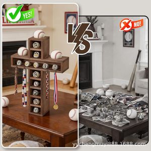 Wooden Baseball Ring Display Rack 8 Layers <b>Desktop</b> Storage <b>Shelf</b> For Rings Medals Balls Sports Collectibles - Product Image 2
