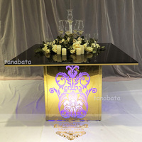 Meuble de table de mariage en acier inoxydable avec base en verre et led