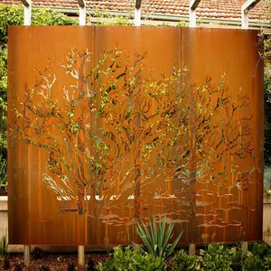 Laser Cut Metal Living Room Partition Screens Garden Fence Corten Steel Screens Room Divider