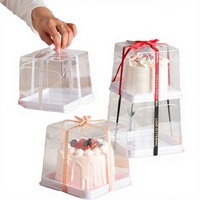 Boîte en plastique transparente jetable de 4 pouces pour emballage de gâteau carré, idéale pour gâteau au fromage, mousse aux fraises