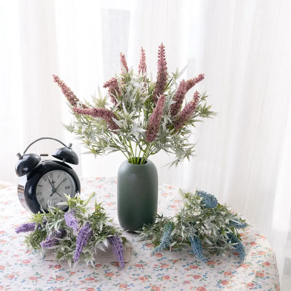 Venta al por mayor de flores de espuma para la decoración de la boda 5 tenedores de espuma artificial Salvia ramo de flores