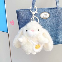Deux adorables porte-clés en peluche, lapin à pompon et nœud, et lapin à oreilles tombantes couleur crème, joli pendentif de sac, petit cadeau mignon pour jeunes filles