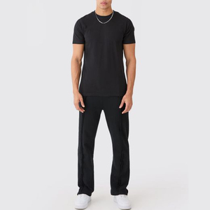 Bonne qualité Pima coton hommes palangre noir basique coupe ajustée t-shirt personnalisé marque votre Logo ajusté serré longue ligne t-shirt pour hommes - Product Image 3