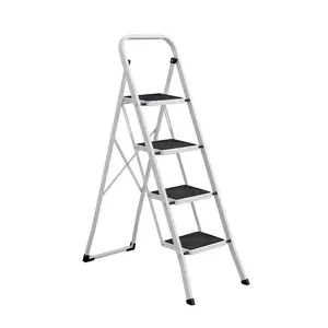 成人带扶手的4步折叠梯凳重型钢制坚固轻质可折叠凳子，带防滑宽P