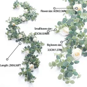 QSLH-E650 Rose Flower Decor Leaf Artificial Silver Dollar Eucalyptus Garland