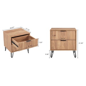 Wooden Nightstand With Two <b>Drawers</b> Black Hairpin Legs Modern <b>Storage</b> <b>Drawer</b> Unit Bedroom Furniture - Product Image 3