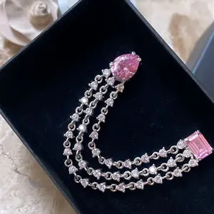 1 Piece New Arrived Dangle Chain Bling Pink Cubic Zircon Hoop Stud Earring Women Wedding Fashion Jewelry