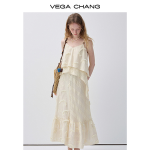 VEGA <strong>CHANG</strong> White Spaghetti Strap Maxi Dress Women with Tassel Embroidery and Tiered Ruffle Design Casual Vacation Style Dress - Product Image 1