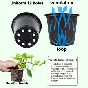 Pots de fleurs pour plantes d'intérieur et d'<span class=keywords><strong>extérieur</strong></span> P16, pots de pépinière <span class=keywords><strong>en</strong></span> plastique thermoformé, pots à plantes avec trous de drainage - Product Image 2