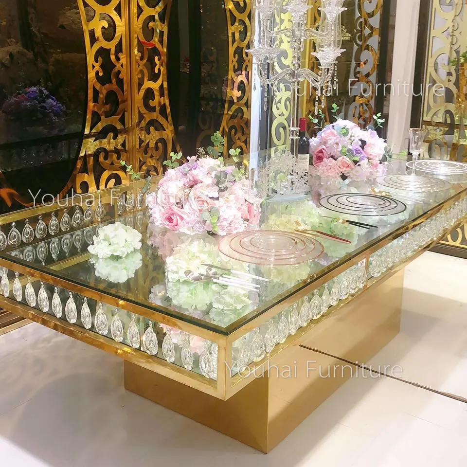 China suppliers gold stainless steel frame wedding mirror glass sweetheart wedding table