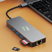 VCOM USB Hub 11-in-1 Multiport untuk 2.1 DP 4K RJ45 Ethernet 1000Mbps AUX Pembaca Kartu TF/SD USB3.0 5Gbps Paduan Aluminium