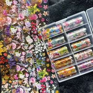 10 Rouleaux de Papier de Transfert pour Ongles à Motifs Halloween, Fleurs, Carreaux, Anges, Marbre et Nœuds, Autocollants et Décalcomanies pour Nail Art, Décoration d'Ongles - Product Image 3