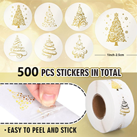Rouleau d'autocollants de Noël de luxe avec estampage à chaud doré, étiquettes décoratives auto-adhésives pour emballage cadeau