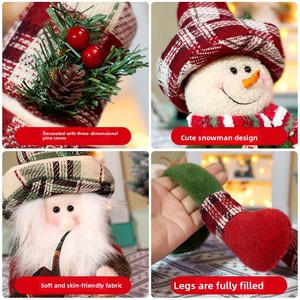 Ornement de Noël transfrontalier en tissu extensible, Poupée debout 31cm-50cm, Motif Plaid Rétro Père Noël Bonhomme de neige, Cadeau de Noël - Product Image 4