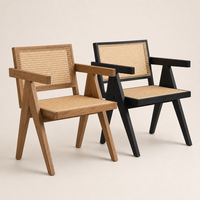 Chaise de salle à manger en bois de chêne massif et rotin naturel, style vintage du milieu du siècle, fauteuil Pierre Jeanneret, mobilier commercial pour restaurant et café