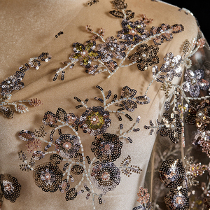 Tissu <span class=keywords><strong>en</strong></span> <span class=keywords><strong>tulle</strong></span> perlé, doux et léger, avec paillettes, brodé de perles, pour robe de mariée, voile, jupe - Product Image 5
