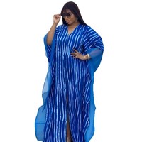 Nouvelle Robe Décontractée Femme Européenne et Américaine à Rayures Imprimées Col V Trois-quarts pour le Moyen-Orient et l'Afrique