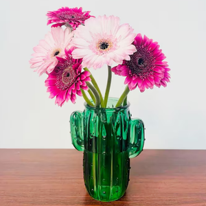 Eco-friendly personalizzato goffrato vetro verde alto <span class=keywords><strong>vaso</strong></span> pavimento trasparente per centrotavola e fiori Vintage <span class=keywords><strong>Cactus</strong></span> Design - Product Image 2
