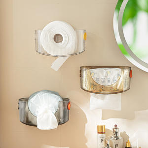 Soporte de papel higiénico ovalado transparente para montaje en pared, sin necesidad de taladro, caja de almacenamiento de papel multiusos para baño y cocina - Product Image 2