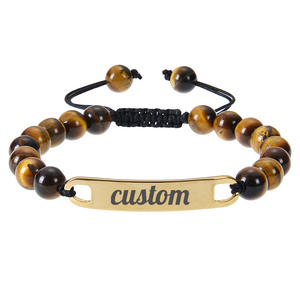 Plaque incurvée personnalisée en acier inoxydable Bracelet perlé en pierre de zèbre rose DIY gravure de nom pour les couples bijoux à la <span class=keywords><strong>main</strong></span> de mode - Product Image 5